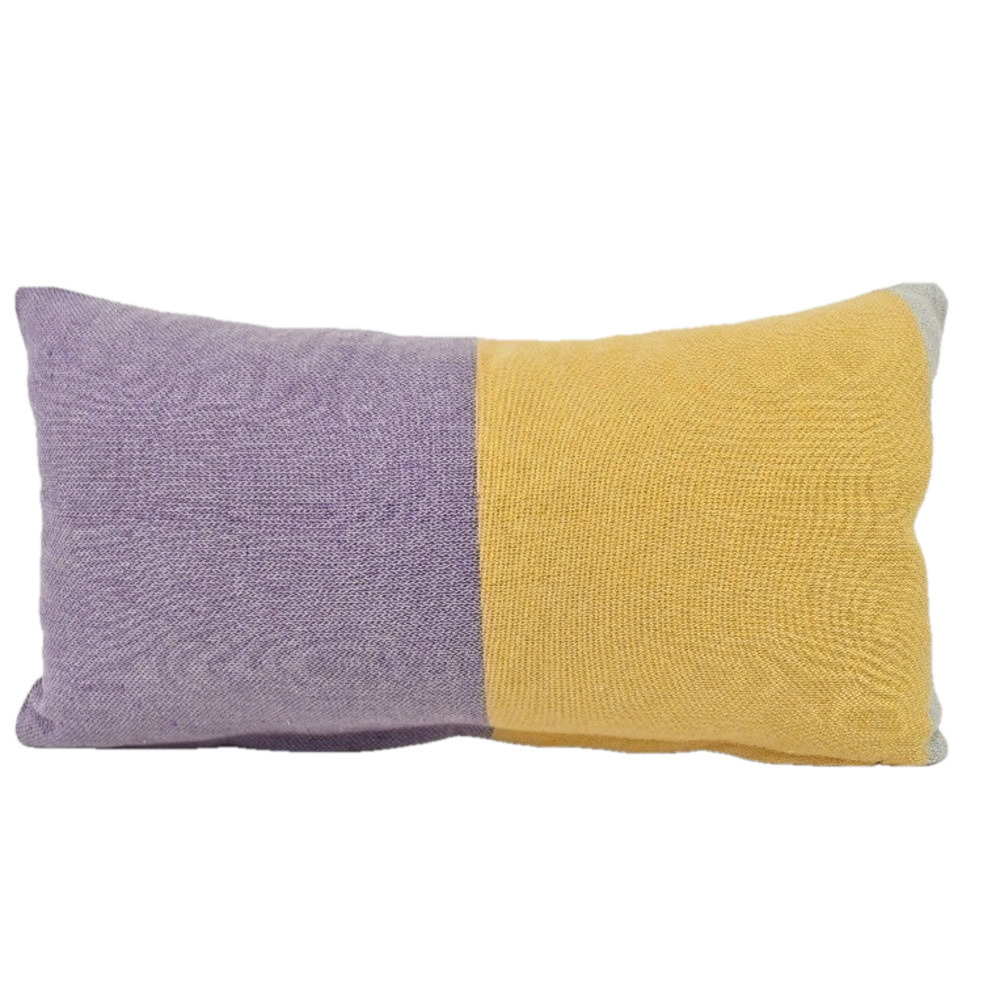 Purple + Gold Color Block Nap Pillow Lumbar Pillow Organic Cotton Loom Weave Zip - Picture 2 of 14